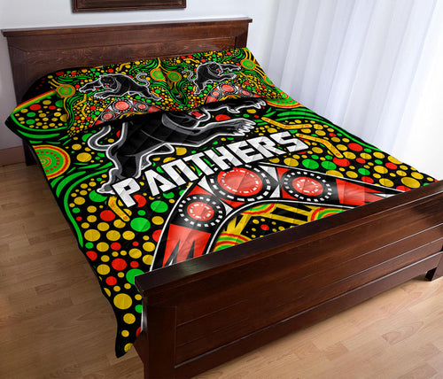 panthers-rugby-quilt-bed-set-boomerang-indigenous-dots