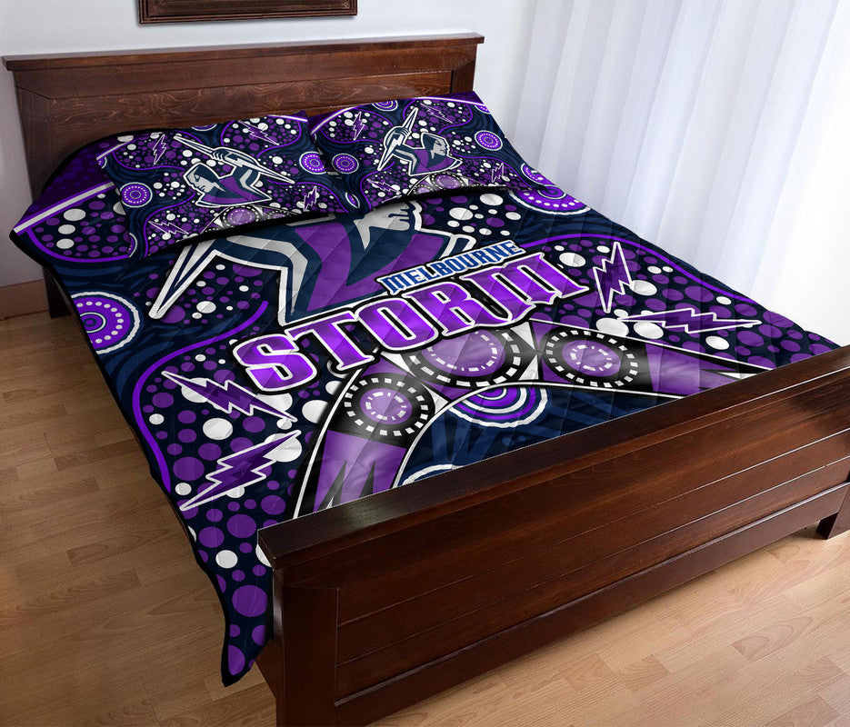storm-rugby-quilt-bed-set-melbourne-boomerang-indigenous-dots