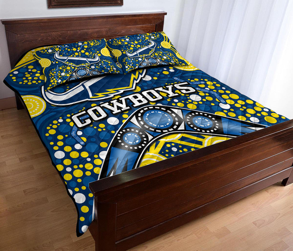 cowboys-rugby-quilt-bed-set-boomerang-indigenous-dots