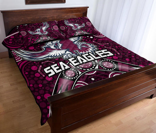 sea-eagles-rugby-quilt-bed-set-boomerang-indigenous-dots