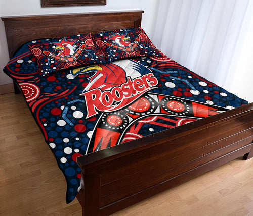 roosters-rugby-quilt-bed-set-boomerang-indigenous-dots