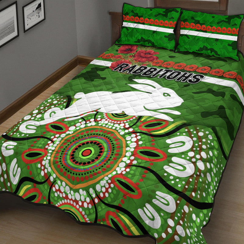south-sydney-rabbitohs-anzac-2022-quilt-bed-set-indigenous-vibes-green
