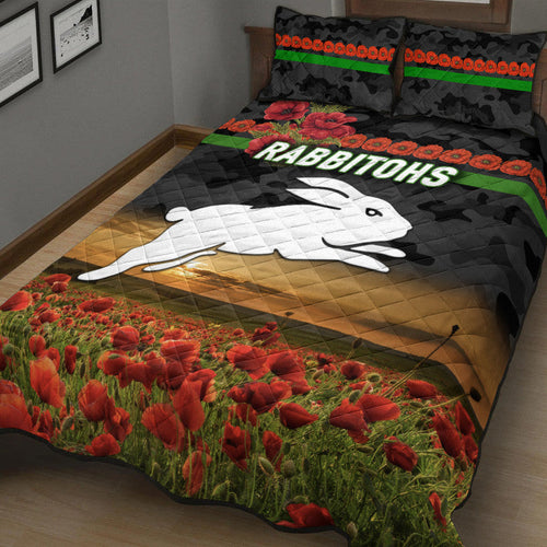 south-sydney-rabbitohs-anzac-2022-quilt-bed-set-poppy-flowers-vibes-black