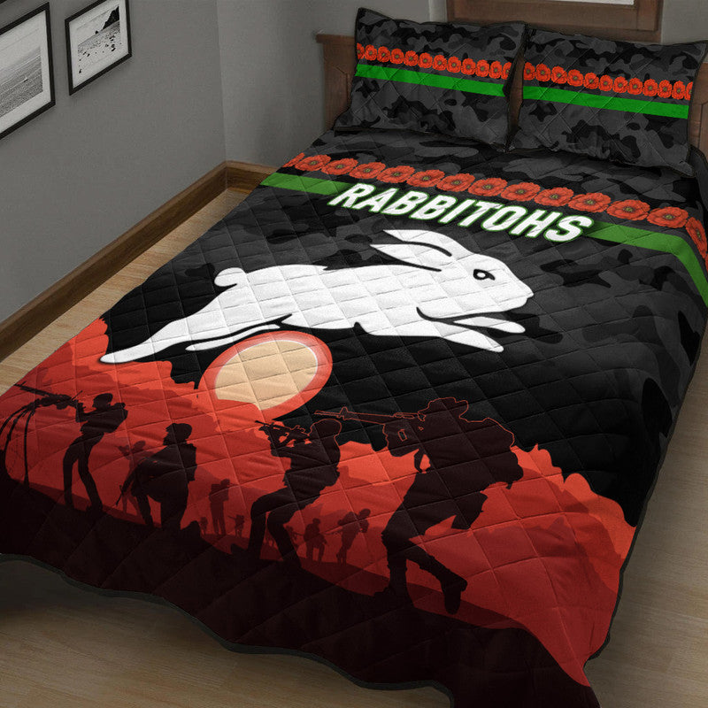 south-sydney-rabbitohs-anzac-2022-quilt-bed-set-simple-style-black