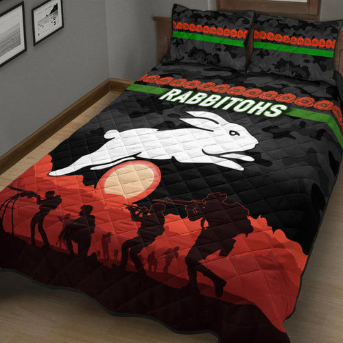 south-sydney-rabbitohs-anzac-2022-quilt-bed-set-simple-style-black