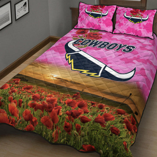 north-queensland-cowboys-anzac-2022-quilt-bed-set-poppy-flowers-vibes-pink