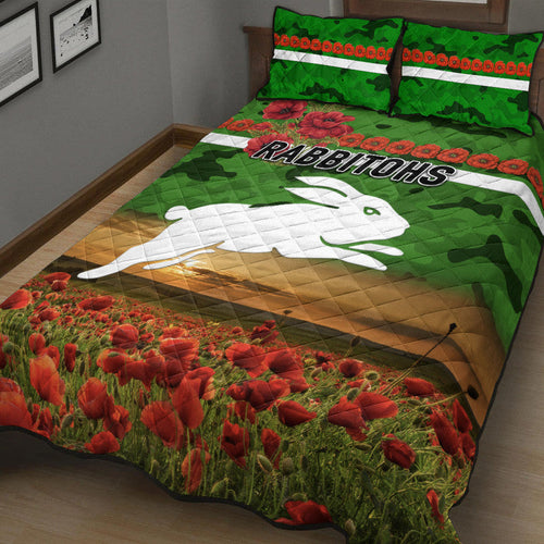 south-sydney-rabbitohs-anzac-2022-quilt-bed-set-poppy-flowers-vibes-green