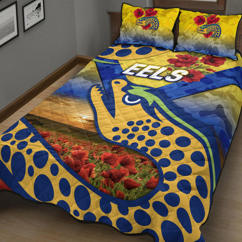 parramatta-eels-anzac-2022-quilt-bed-set-poppy-flowers-vibes-gold