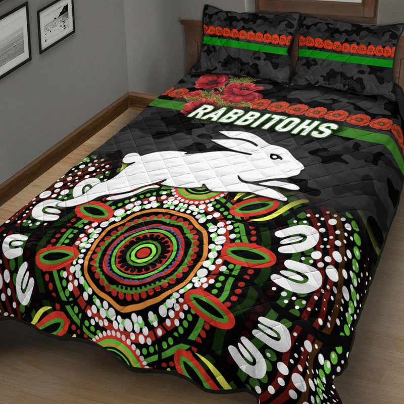 south-sydney-rabbitohs-anzac-2022-quilt-bed-set-indigenous-vibes-black