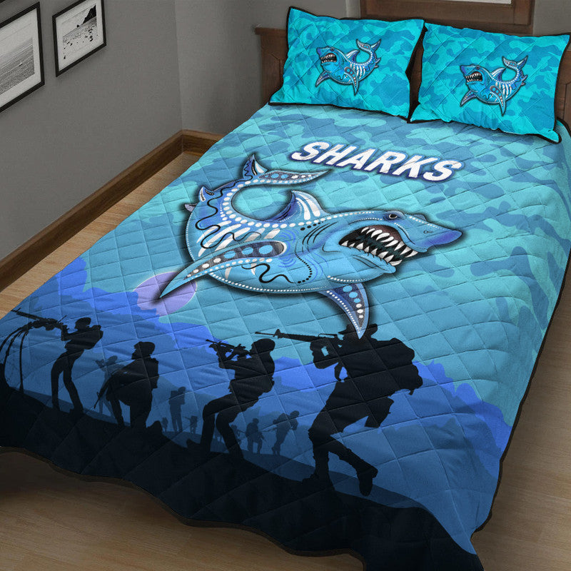 cronulla-sutherland-sharks-anzac-2022-quilt-bed-set-simple-style-blue