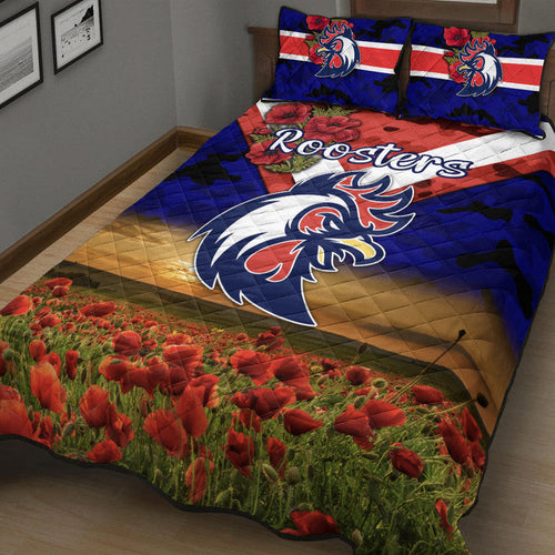 sydney-roosters-anzac-2022-quilt-bed-set-poppy-flowers-vibes-blue