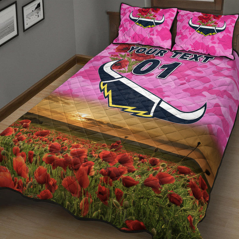 custom-personalised-north-queensland-cowboys-anzac-2022-quilt-bed-set-poppy-flowers-vibes-pink