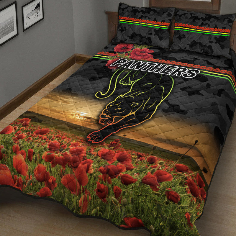 penrith-panthers-anzac-2022-quilt-bed-set-poppy-flowers-vibes-black