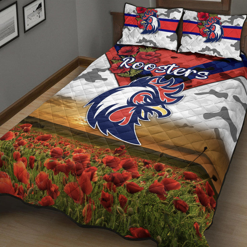 sydney-roosters-anzac-2022-quilt-bed-set-poppy-flowers-vibes-white