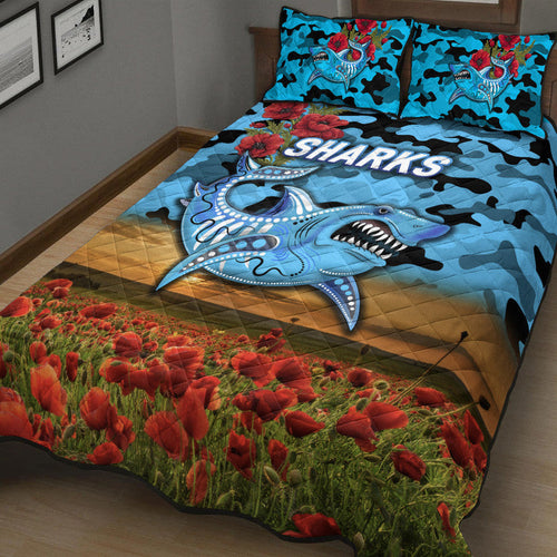 cronulla-sutherland-sharks-anzac-2022-quilt-bed-set-poppy-flowers-vibes