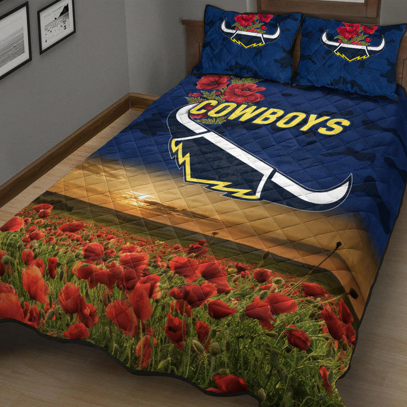 north-queensland-cowboys-anzac-2022-quilt-bed-set-poppy-flowers-vibes-blue