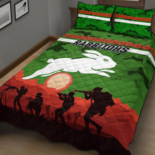south-sydney-rabbitohs-anzac-2022-quilt-bed-set-simple-style-green