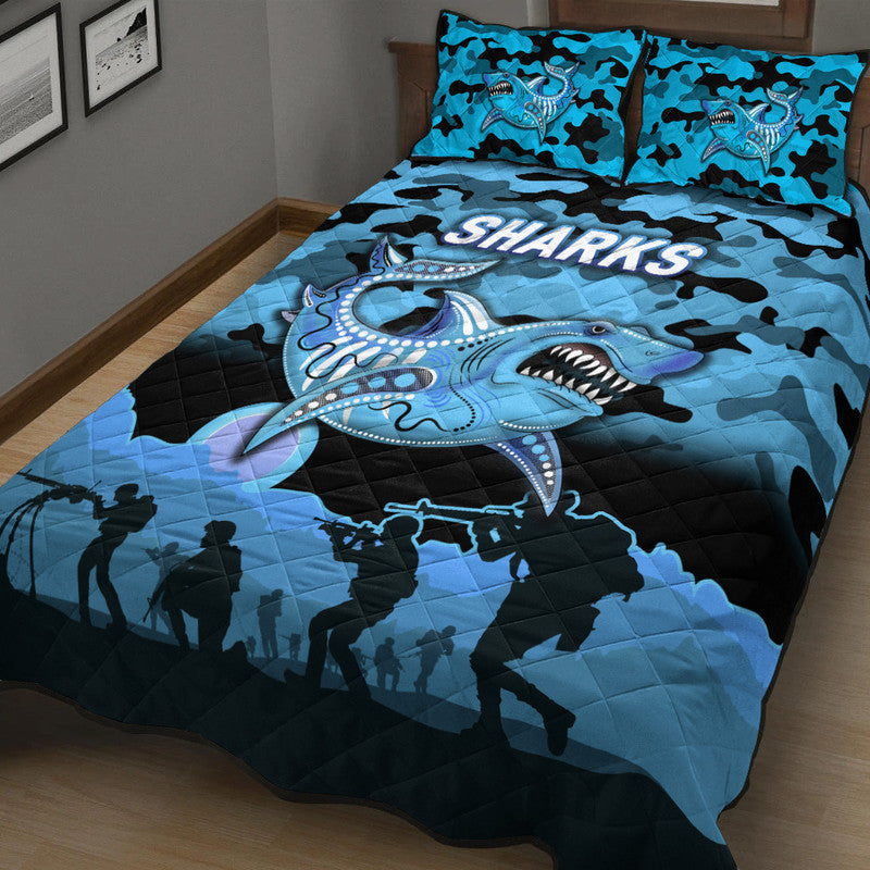 cronulla-sutherland-sharks-anzac-2022-quilt-bed-set-simple-style-black
