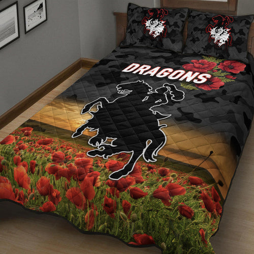 st-george-illawarra-dragons-anzac-2022-quilt-bed-set-poppy-flowers-vibes-black
