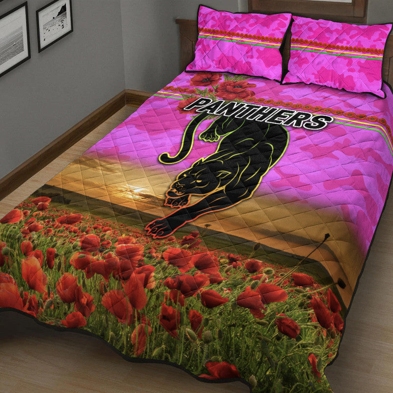 penrith-panthers-anzac-2022-quilt-bed-set-poppy-flowers-vibes-pink