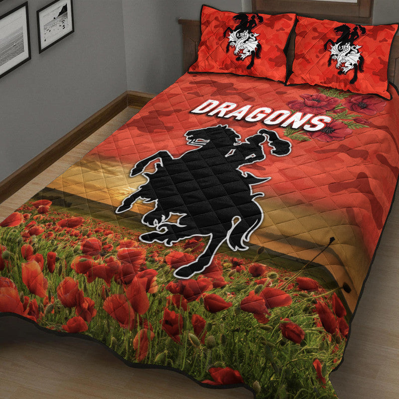 st-george-illawarra-dragons-anzac-2022-quilt-bed-set-poppy-flowers-vibes-red