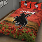 st-george-illawarra-dragons-anzac-2022-quilt-bed-set-poppy-flowers-vibes-red