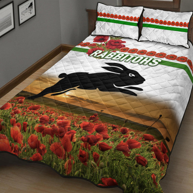south-sydney-rabbitohs-anzac-2022-quilt-bed-set-poppy-flowers-vibes-white