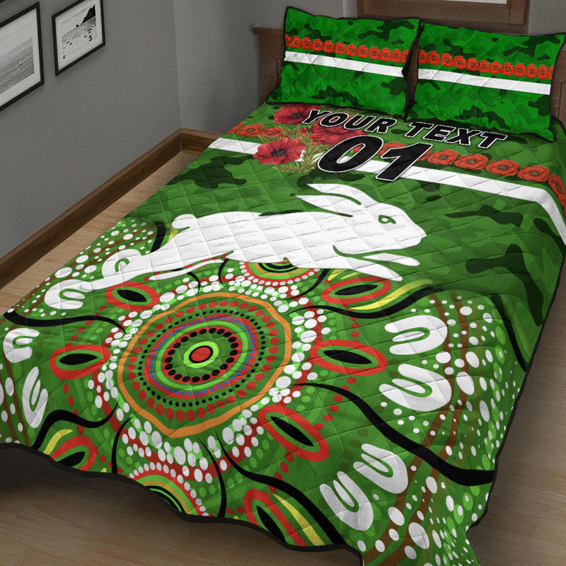custom-personalised-south-sydney-rabbitohs-anzac-2022-quilt-bed-set-indigenous-vibes-green