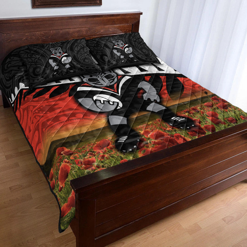 custom-personalised-new-zealand-warriors-anzac-2022-quilt-bed-set-maori-poppy-flowers-vibes
