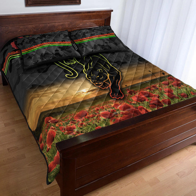 penrith-panthers-anzac-2022-quilt-bed-set-poppy-flowers-vibes-black