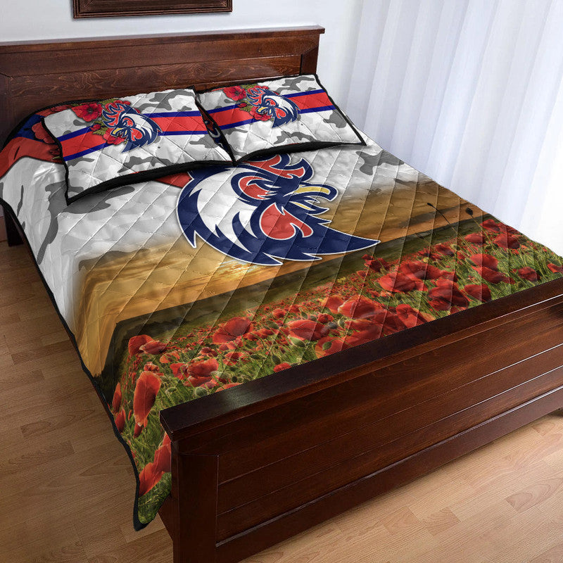 sydney-roosters-anzac-2022-quilt-bed-set-poppy-flowers-vibes-white