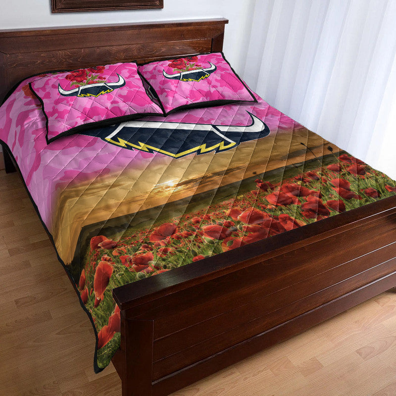north-queensland-cowboys-anzac-2022-quilt-bed-set-poppy-flowers-vibes-pink