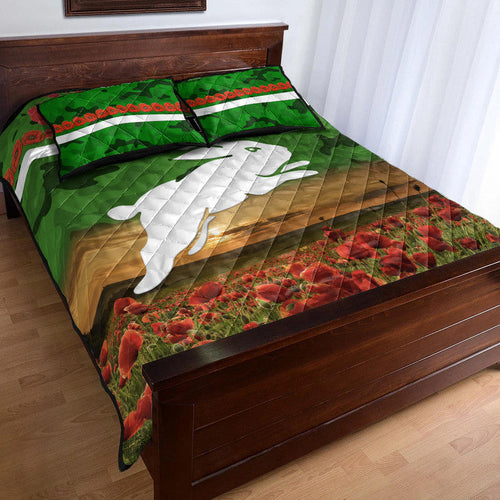 south-sydney-rabbitohs-anzac-2022-quilt-bed-set-poppy-flowers-vibes-green