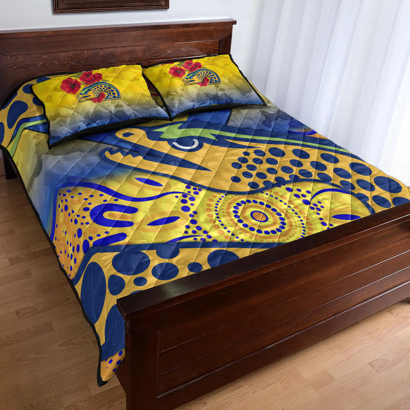 parramatta-eels-anzac-2022-quilt-bed-set-indigenous-vibes-gold