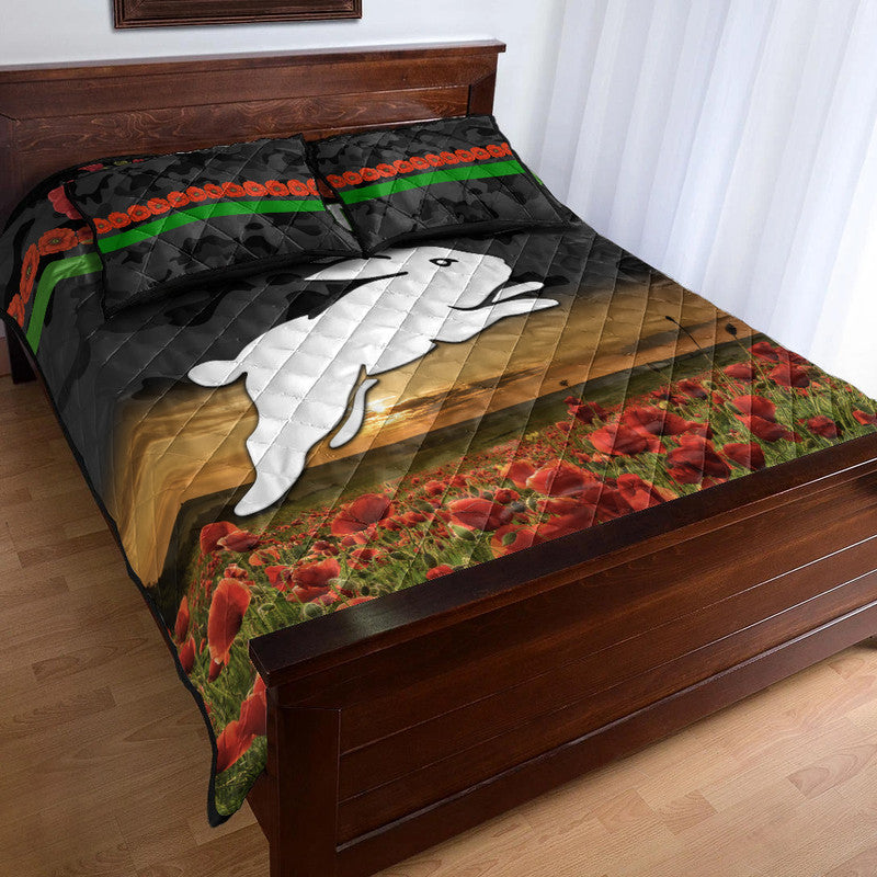 south-sydney-rabbitohs-anzac-2022-quilt-bed-set-poppy-flowers-vibes-black