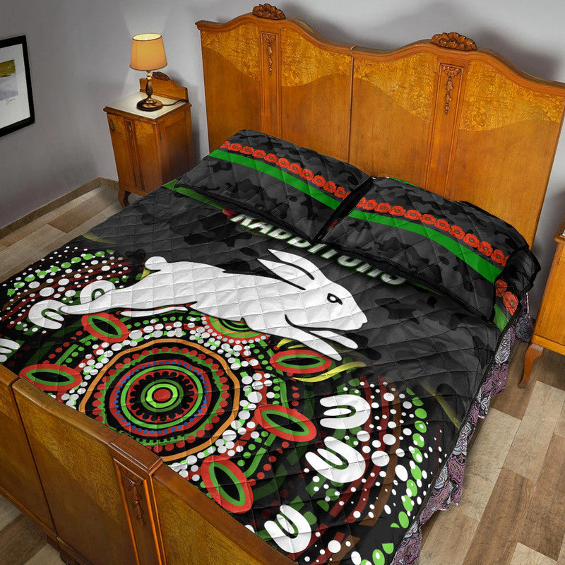south-sydney-rabbitohs-anzac-2022-quilt-bed-set-indigenous-vibes-black