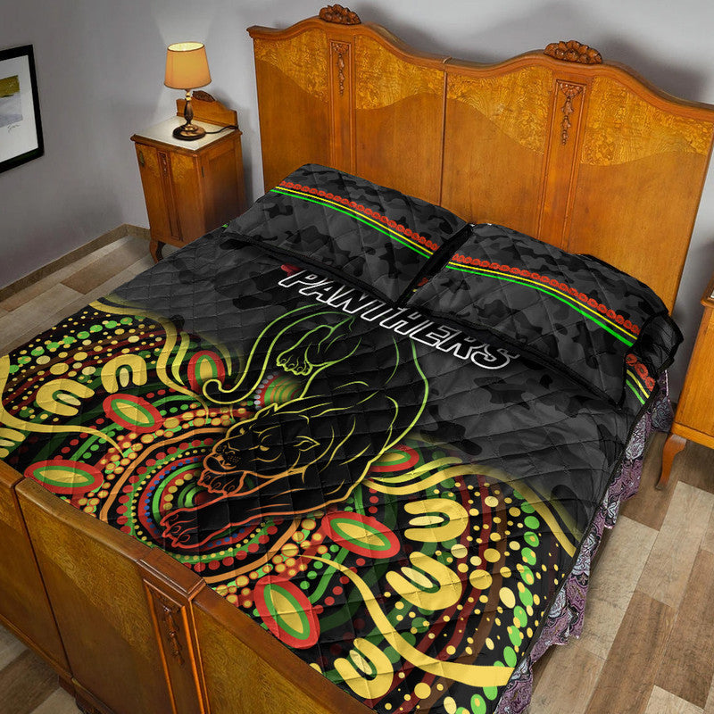 penrith-panthers-anzac-2022-quilt-bed-set-indigenous-vibes-black