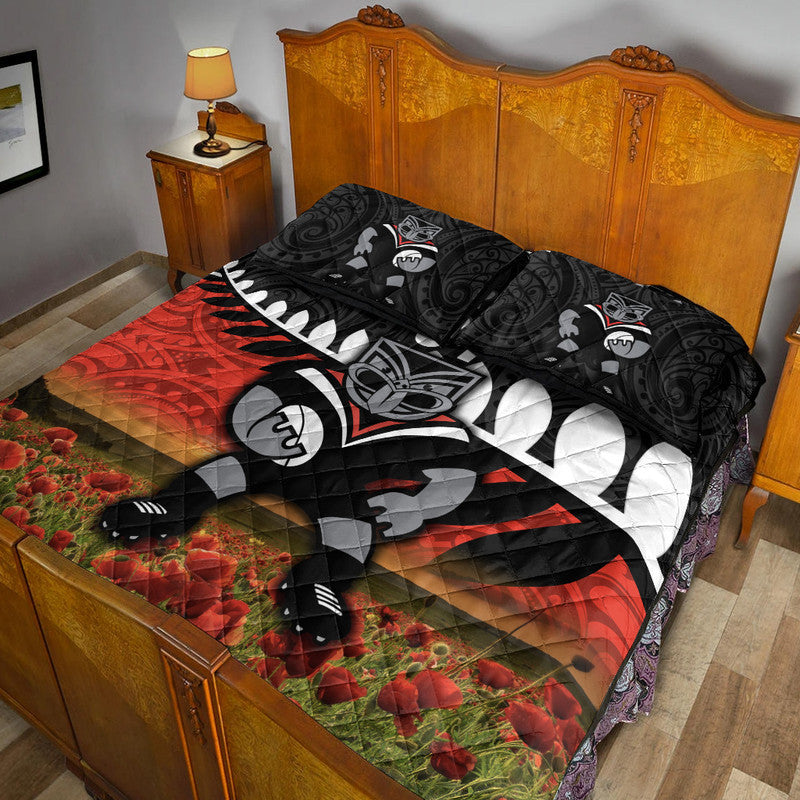 custom-personalised-new-zealand-warriors-anzac-2022-quilt-bed-set-maori-poppy-flowers-vibes