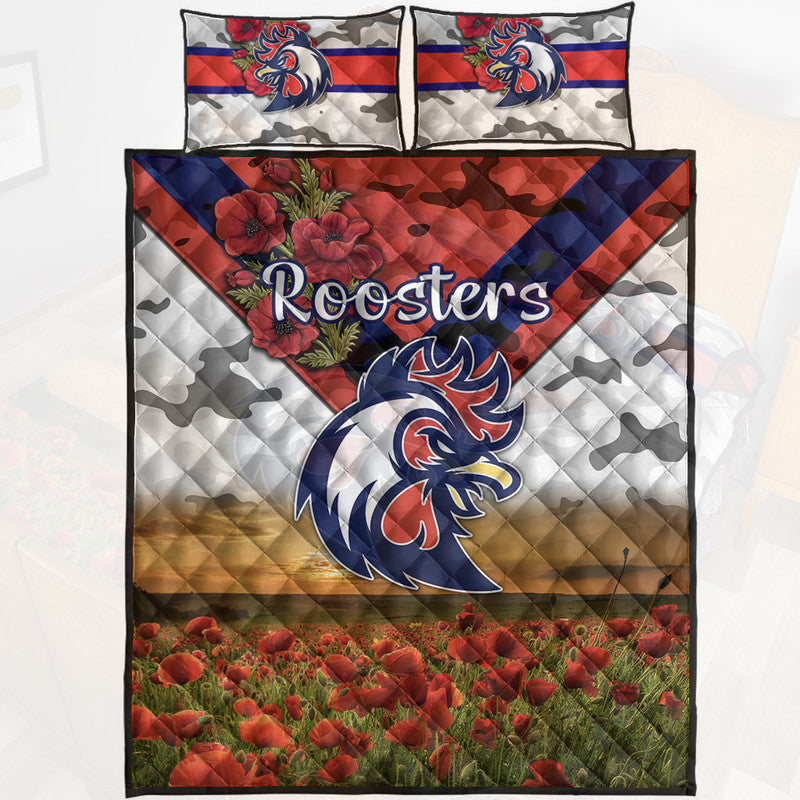 sydney-roosters-anzac-2022-quilt-bed-set-poppy-flowers-vibes-white