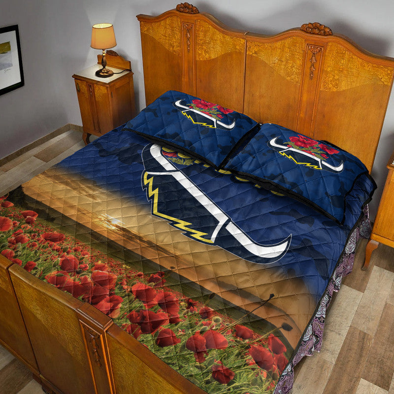 north-queensland-cowboys-anzac-2022-quilt-bed-set-poppy-flowers-vibes-blue