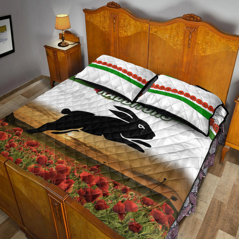 south-sydney-rabbitohs-anzac-2022-quilt-bed-set-poppy-flowers-vibes-white