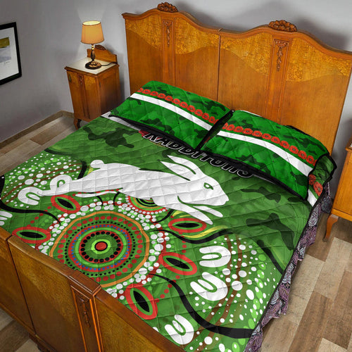 south-sydney-rabbitohs-anzac-2022-quilt-bed-set-indigenous-vibes-green