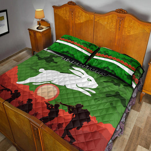south-sydney-rabbitohs-anzac-2022-quilt-bed-set-simple-style-green