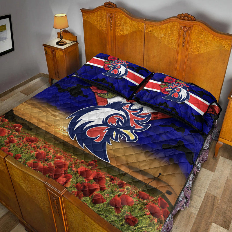 sydney-roosters-anzac-2022-quilt-bed-set-poppy-flowers-vibes-blue