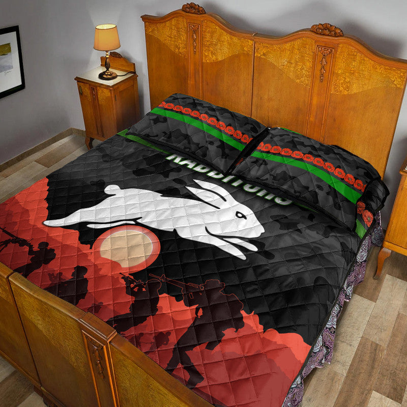 south-sydney-rabbitohs-anzac-2022-quilt-bed-set-simple-style-black