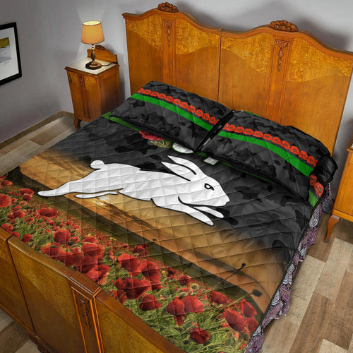 custom-personalised-south-sydney-rabbitohs-anzac-2022-quilt-bed-set-poppy-flowers-vibes-black