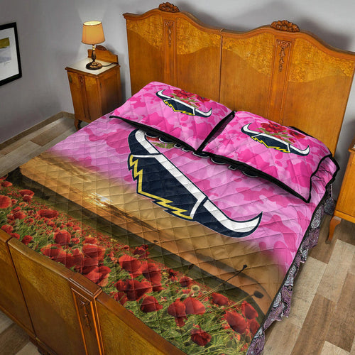 north-queensland-cowboys-anzac-2022-quilt-bed-set-poppy-flowers-vibes-pink
