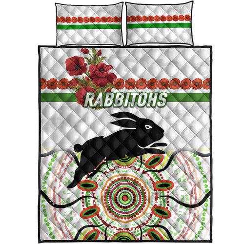 south-sydney-rabbitohs-anzac-2022-quilt-bed-set-indigenous-vibes-white