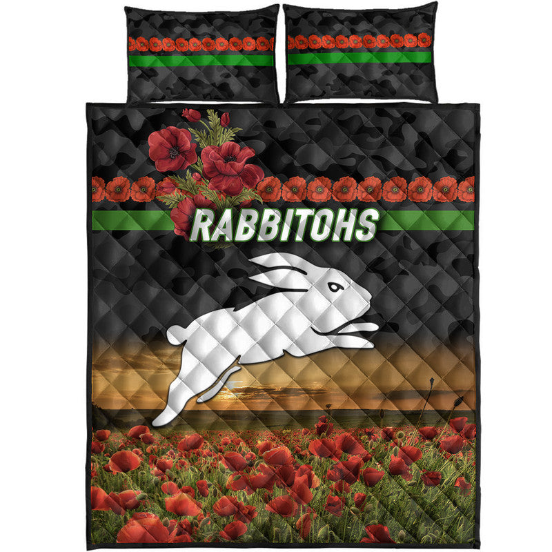 south-sydney-rabbitohs-anzac-2022-quilt-bed-set-poppy-flowers-vibes-black