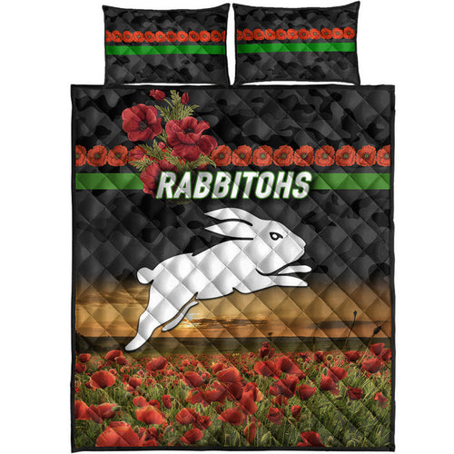 south-sydney-rabbitohs-anzac-2022-quilt-bed-set-poppy-flowers-vibes-black